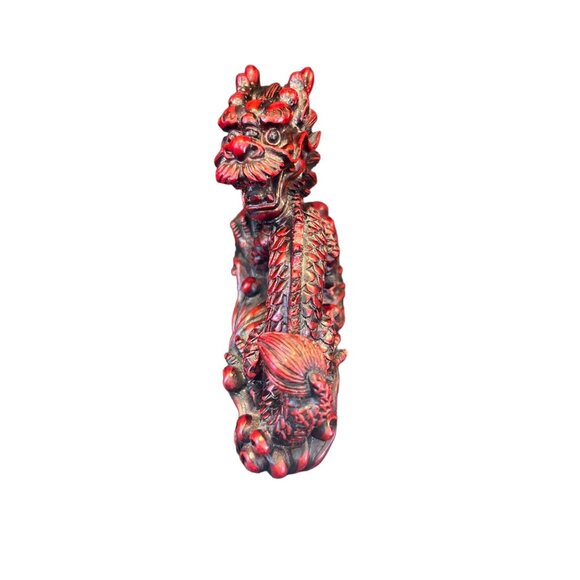 Vintage Small Mini Resin Red Chinese Dragon Figurine Sculpture Feng Shui 2" x 3" - Picture 4 of 10